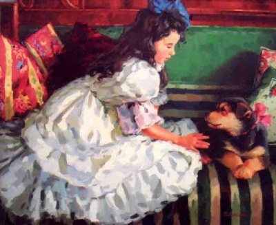 (image for) Handmade oil painting Copy paintings of famous artists Balakshin's fine art,Doll with a dog